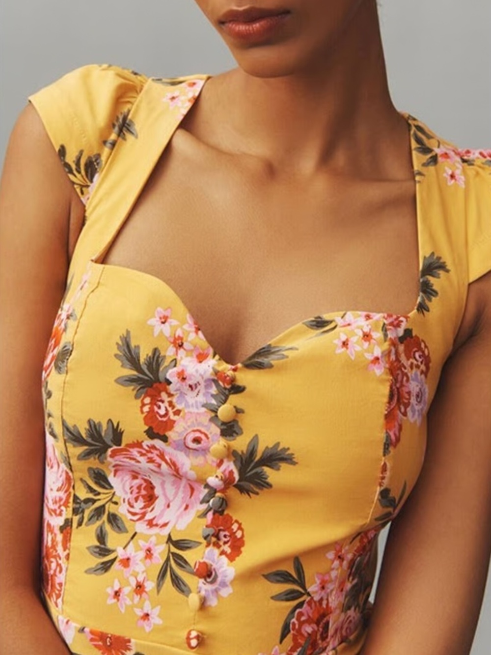 NWT Anthropologie Cecily Fit & Flare Sweetheart Dress M Yellow Floral